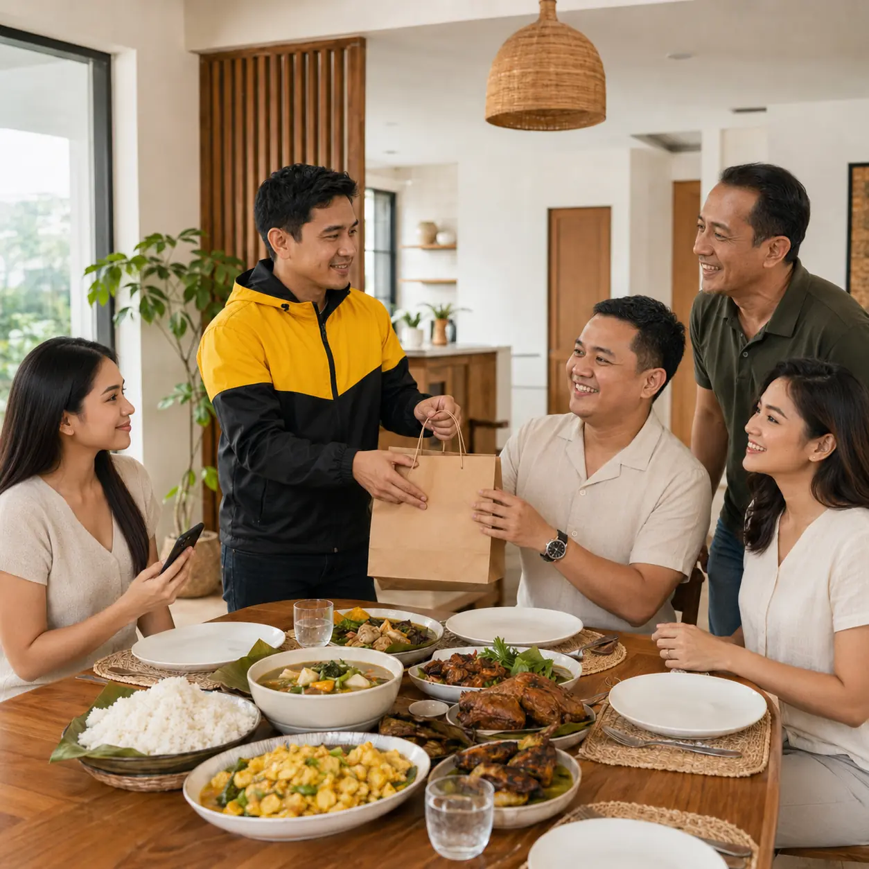 Friends enjoying Filipino food together