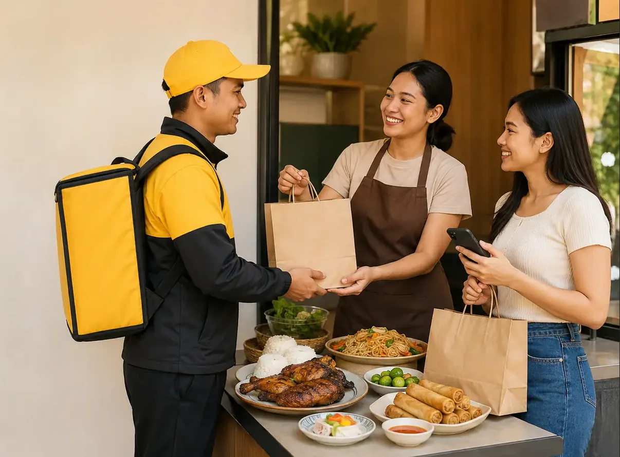 Kaonami rider collecting a prepared restaurant order