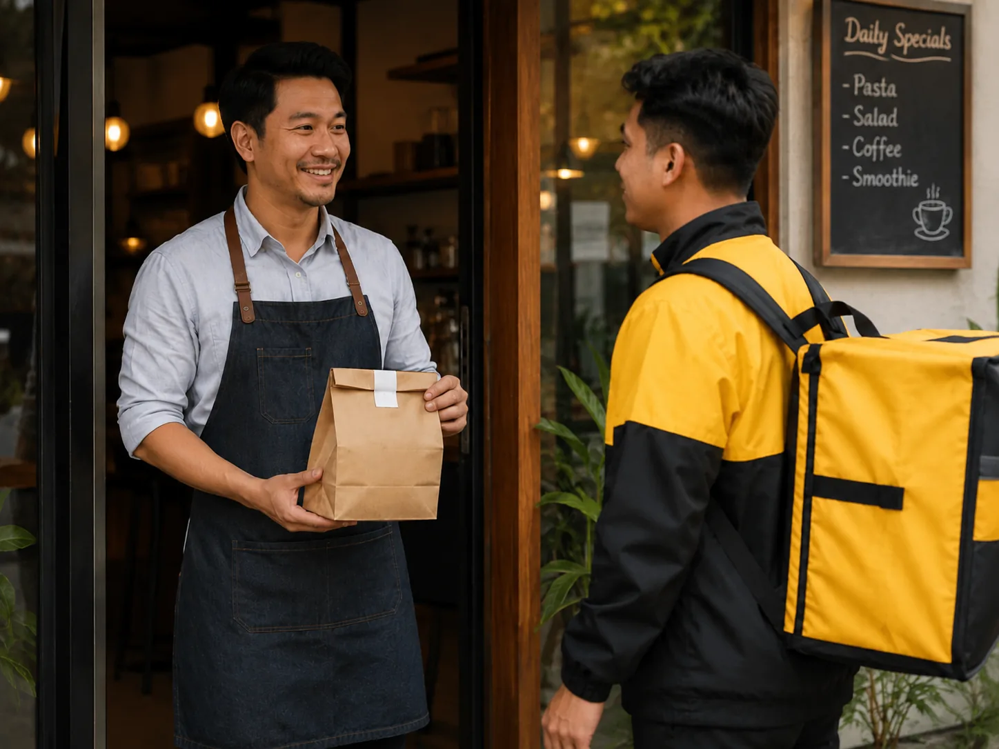 Restaurant vendor, rider and customer connected by Kaonami